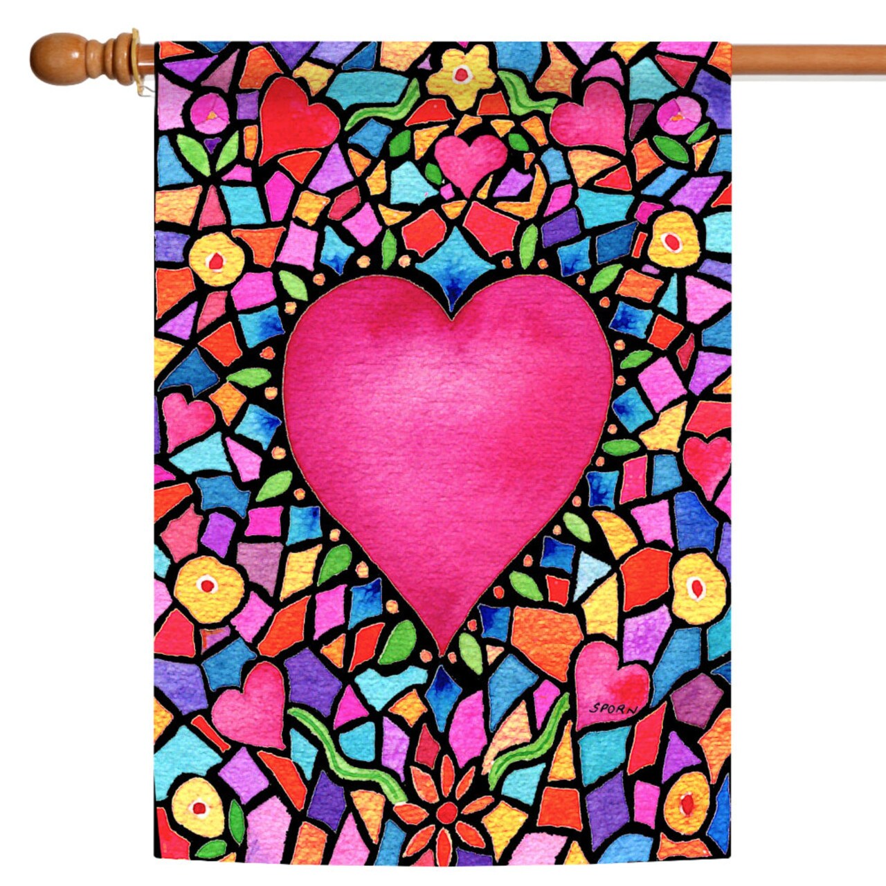Toland Home Garden Pink and Blue Kaleidoscope Heart Outdoor House Flag 40" x 28"